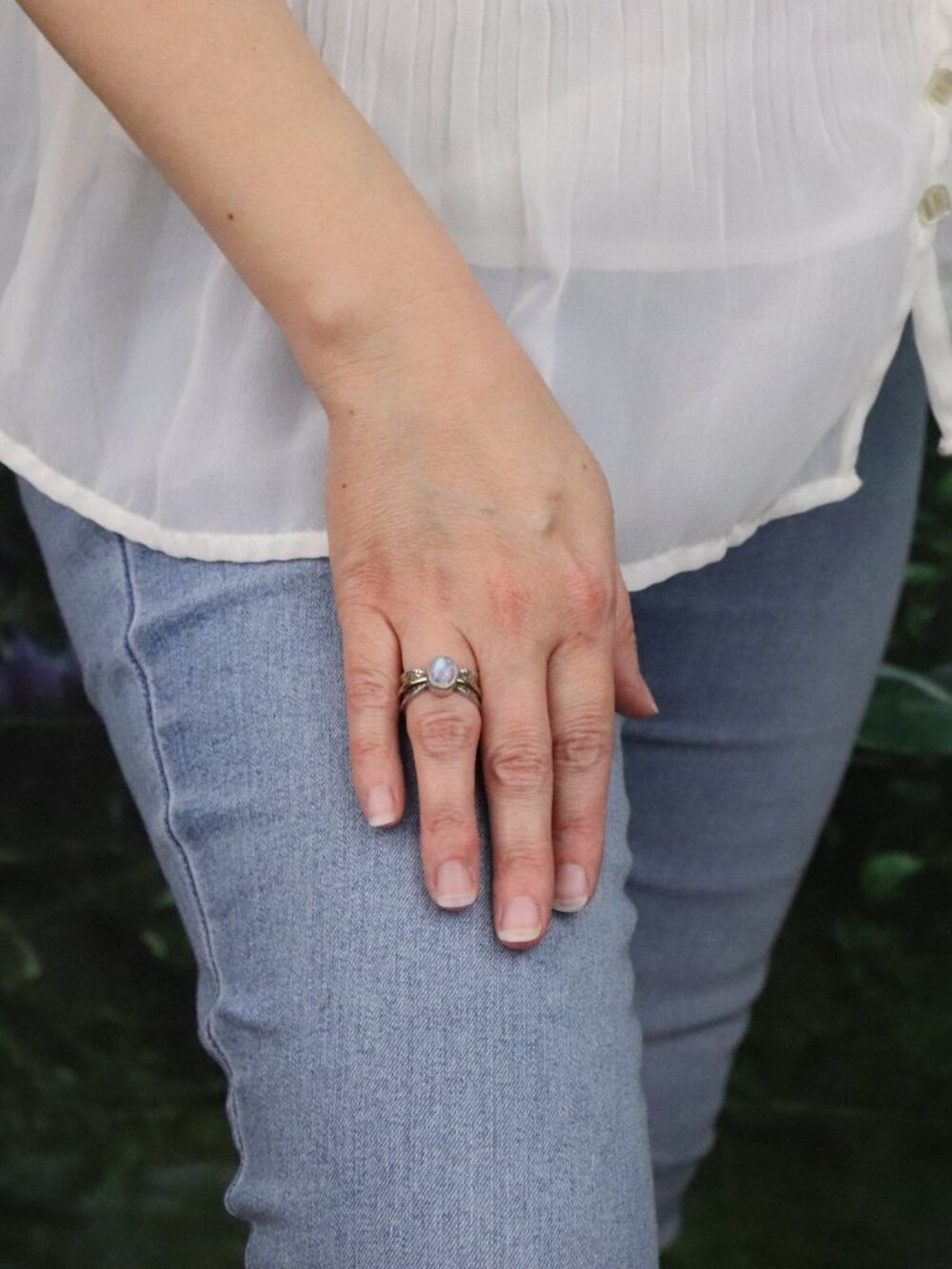 Sterling Silver Rainbow Moonstone Ring Size 5 Woman Teen Child Pinky - Picture 2 of 7